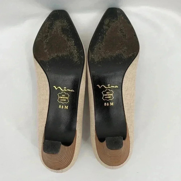 Nina Slip On Heels 8.5M Cream 2.5” Kitten Heel Closed Toe Vintage - Picture 9 of 13